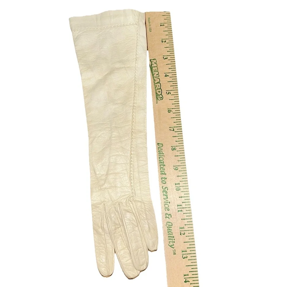 Vintage 1950's Christian Dior Lionel Le Grande Ivory Gauntlet Gloves Leather 6.5